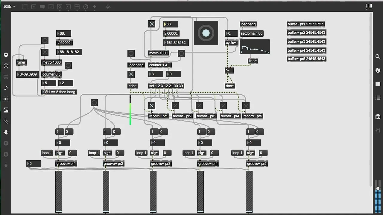 Parche modular en Max/MSP para procesamiento de señales y síntesis en tiempo real