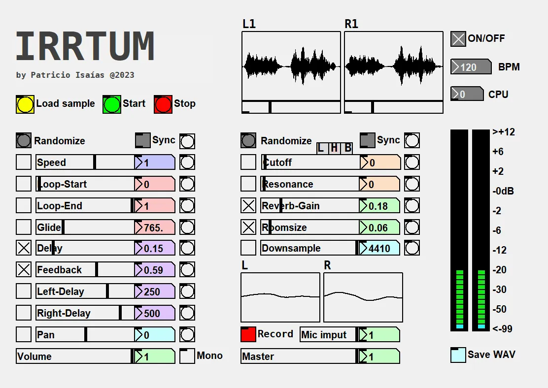 IRRTUM - Interfaz de usuario del procesador de audio en Pure Data